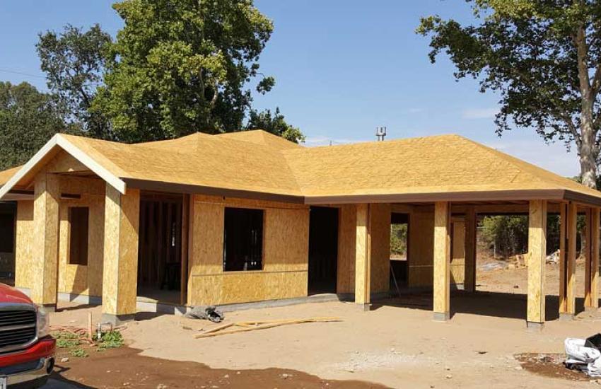 house frame with sheathing