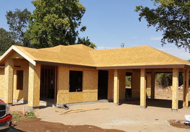 house frame with sheathing
